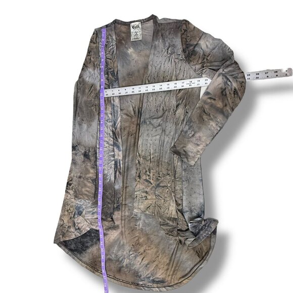 Vocal Cardigan Womens Sz S Brown/Blue Tie-Dye Open Rhinestone Studded Hi-Low LS - Picture 5 of 7